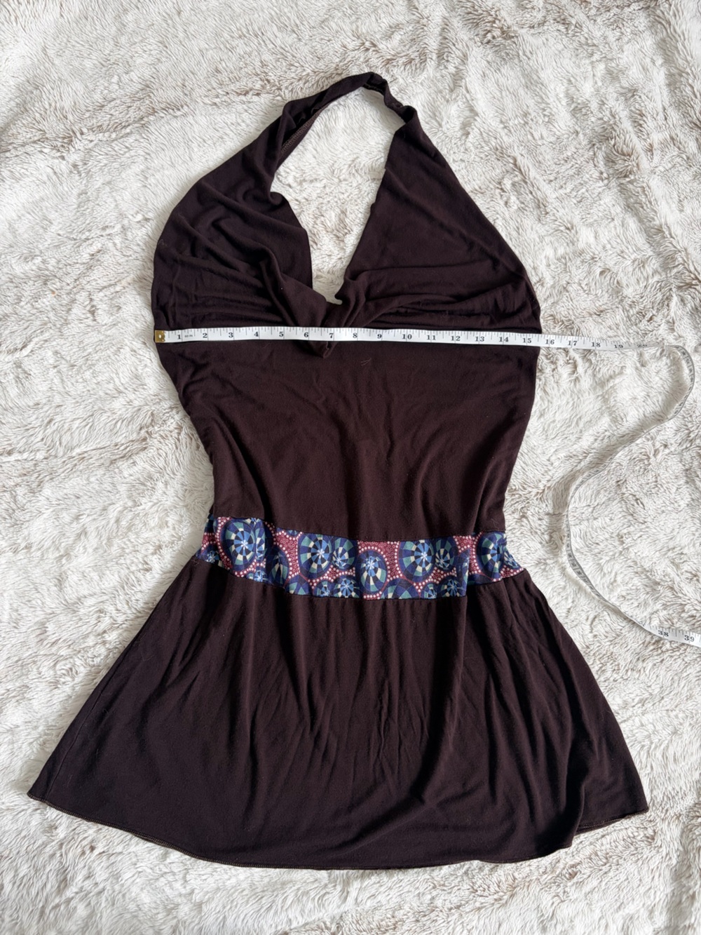 Rare Vintage Y2K Slinky Brown Halter Mini Dress Low Back Fairy Grunge Going Out - Picture 8 of 11